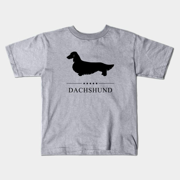 Long Haired Dachshund Black Silhouette Kids T-Shirt by millersye